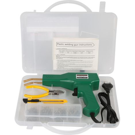 Soudure Plastique, Agrafeuse a Chaud pour Reparer Plastique avec 400 Agrafes, Agrafeuse Plastique pour Réparation Pare-Chocs et Carrosserie, Pistolet à Souder Soudage Plastique - Vert