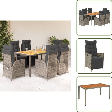 The Living Store Ensemble à manger de jardin et coussins 7 pcs gris rotin - Chaise de jardin (1/5)