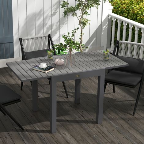 Mesa de jardín de aluminio gris rectangular extensible, tablero de lamas, resistente al óxido (1/5)