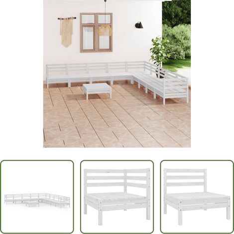 Holzsofa - 10-tlg. Garten-Lounge-Set Massivholz Kiefer Weiß (1/5)