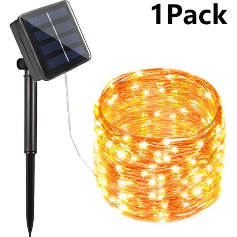 Guirlande lumineuse solaire LED féérique (22 m, 200 LED, 1 blanc chaud, lot de 4) - Étanche - Décoration pour Noël, fêtes et jardin (1/5)