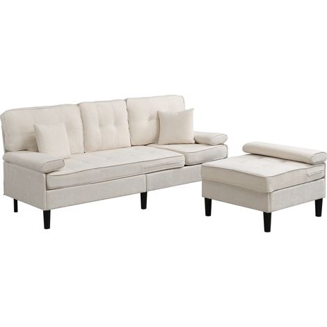 [L-förmiges modulares Design]Chenille-L-Form-Ecksofa, dreisitziges Wohnzimmer-Multifunktions-Chaiselongen-Sofa mit Schlaffunktion, bewegliche Fußbank, 195 cm Breite, ideal für kleine Apartments (1/5)