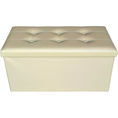Rebecca Mobili Puff Truhe Sitzbank Beige Weiß Modern Möbel 38x76x38