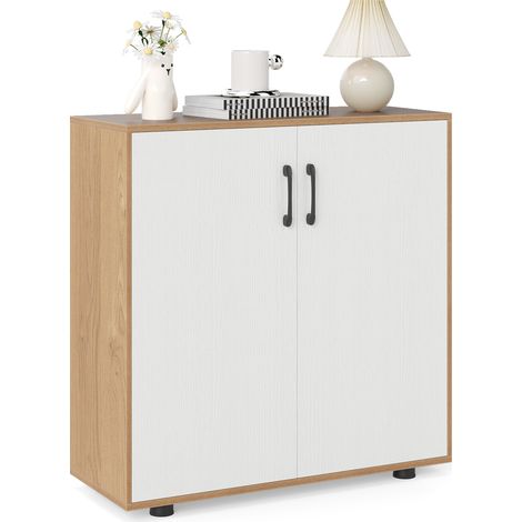 Buffet à 2 Portes 80 x 31,5 x 82 cm, avec Étagère Ajustable, 2 Kits Anti-basculement pour Cuisine, Salon, Entrée, Naturel (1/5)