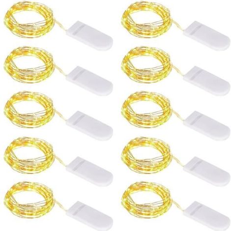 Guirlande Lumineuse à Piles, 1M 10 LED Mini Guirlande LED Fil de Cuivre Fairy Lights , pour Décoration Blanc Chaud (10) ,yd (1/4)