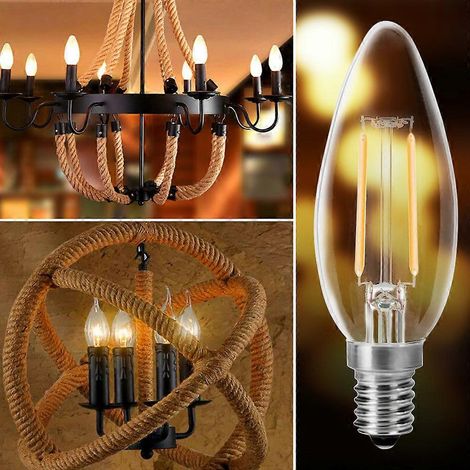 E14 2W 2700K Warmweiße LED-Lampe, entspricht 20W, transparenter Glühfaden, Vintage-Stil, Kerzenform (1/5)