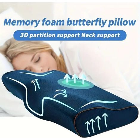 Oreiller cervical en mousse à mémoire de forme 4D, appui-tête ergonomique, oreiller anti-ronflement, oreiller de lit en forme de papillon, pour les personnes dormant sur le ventre ou sur le côté-AquaF (1/5)