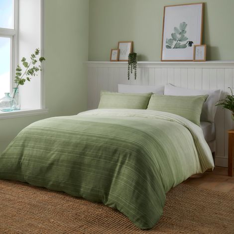 Housse de Couette Simple - Vert Sauge ombré et Vert Clair - Motif Jacquard réversible - Motif Lignes bohème Contemporain - Housse de Couette Douce 140 x 200 cm (1/3)
