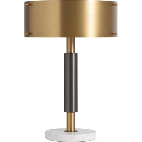 Lampe de salon art déco en marbre blanc et coton bouclé - Blanc marbré élégant (1/3)