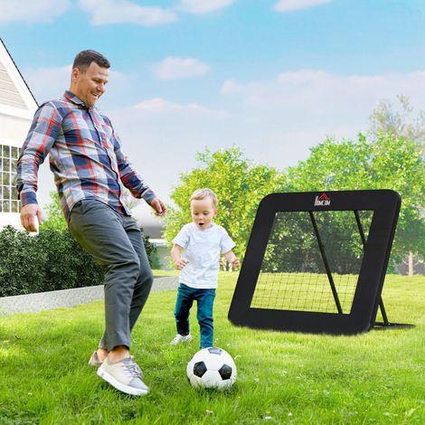 Rebounder für Fußball, 128 x 118 cm Prellwand mit Schutzkante Heringen, verstellbar in 5 Stufen, tragbares Rebound, Fußballtor für Jugendliche, Rückprallwand für Fußball Training, Schwarz