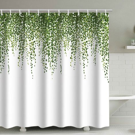Rideau de Douche Verte Rideau Douche Tissu Polyester Anti Moisissure Imperméable Rideau de Salle de Bain avec Anneaux Crochets pour Baignoire Vigne verte 180cm200cm (1/5)