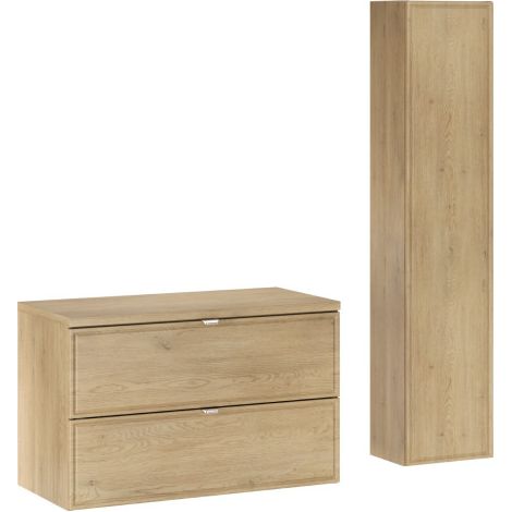 Ensemble Sous-vasque 80cm + Plateau + Colonne Salle de Bain - Caldera Clair - Livraison gratuite
