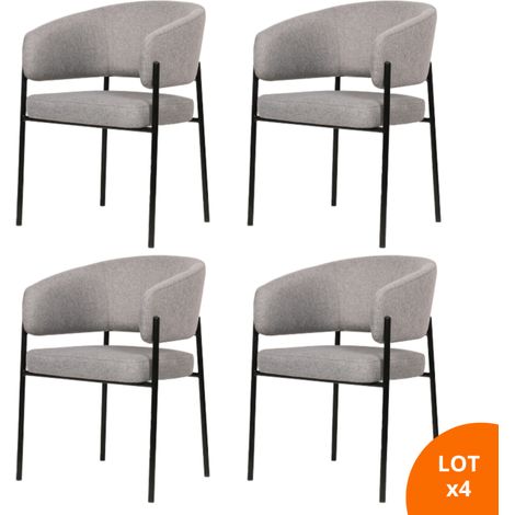 Lot de 4 chaises de salle à manger avec accoudoirs - tissus gris - pieds en métal noir - LOU - SECURY-T (1/5)