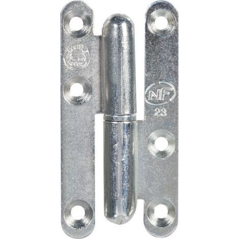 Paumelle acier zingué bout rond pour menuiserie bois - Hauteur totale 160 mm - Largeur totale 80 mm - zingué blanc - droite - TORBEL INDUSTRIE