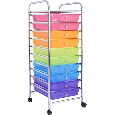 COSTWAY Rollwagen mit Schubladen Rollcontainer Badrollwagen Badtrolley Badregal Beistellwagen mit 10 stapelbaren Schubladen Metallgestell Bunt (1/5)