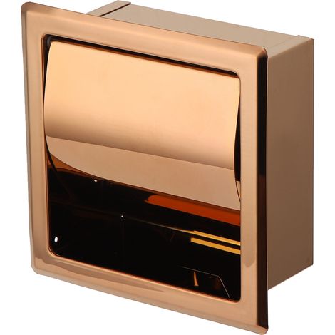 Porte-papier toilette encastré en acier inoxydable, or rose, pour salle de bain d'hôtel. (1/5)