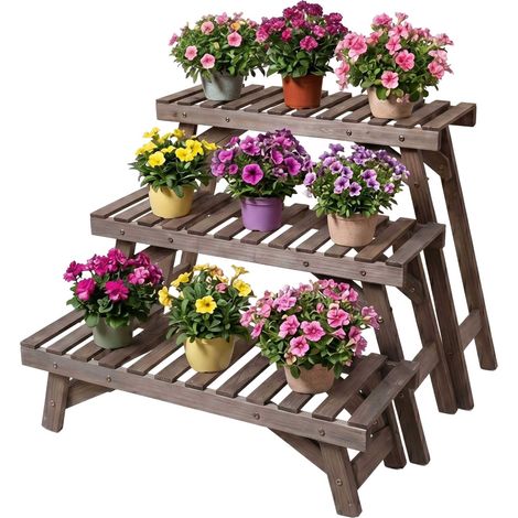 Set di 3 supporti per piante in legno di abete - Marrone (1/5)