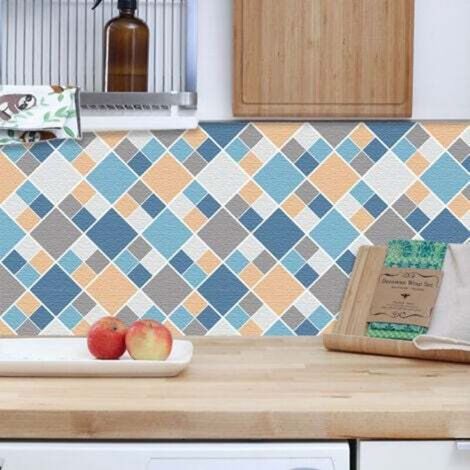 6 pieces blue and yellow checkered floor tiles (20 x 20 cm) - Self-adhesive tiles for kitchen, living room, bathroom and interior decoration. PVC