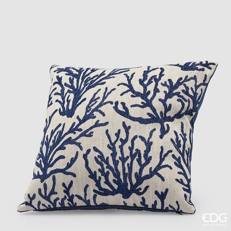 EDG Enzo De Gasperi Cuscino con Coralli Quadrato 43 x 43 Cm Blu Scuro