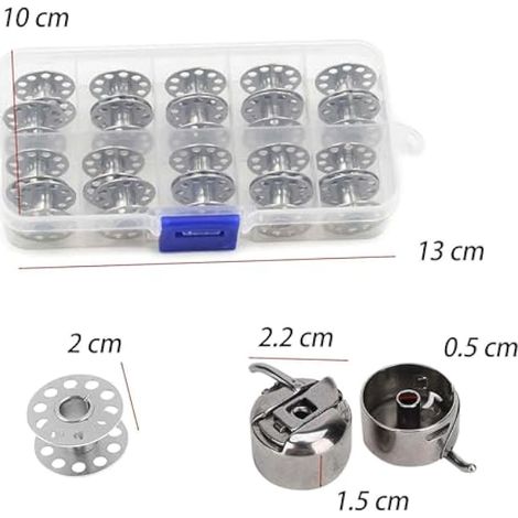 20 Bobine en Métal, Accessoires de Machine à Coudre Domestique, Fil à Coudre à Grande Vitesse, Vêtements De Couture Faits Main DIY Essentiels, Livré Avec 2 Boîtiers de Canette