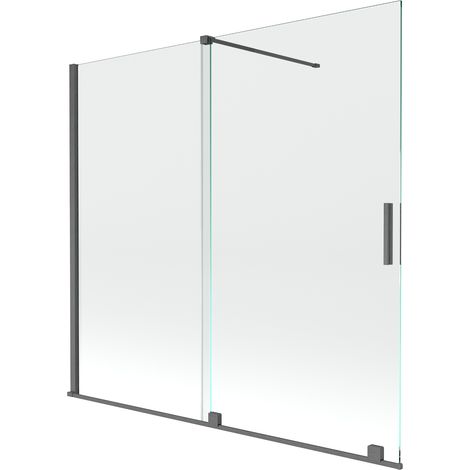 Mexen Velar paratia doccia a 2 ante scorrevoli 170 x 160 cm, trasparente, grigio canna di fucile spazzolato - 896-170-000-01-66 (1/5)