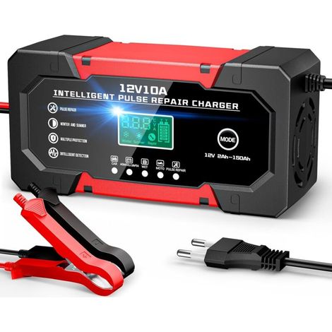 Chargeur de Batterie Voiture 10A 12V LiFePO4 Chargeur Intelligent pour Auto Moto avec 5 Modes Réparation Écran LCD pour Auto Voiture Moto Camion AGM Gel Wet LiFePO4 (1/5)