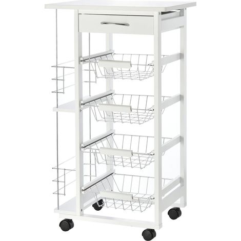 Carrello da Cucina 47x37x83 cm 2 Ripiani 4 Cestelli in Legno MDF Bianco (1/5)