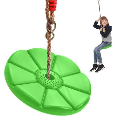 Jardibricodeco – Balançoire de jardin en plastique vert – Siège fleur ergonomique – Charge maximale 75kg – Longueur cordes 110-190cm – Diamètre 27cm