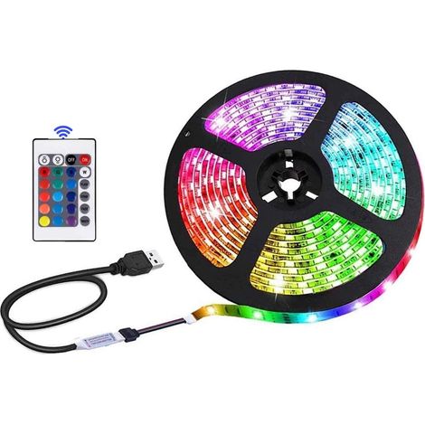 Bande LED flexible, 3 m, 5050, alimentée par USB, télécommande, multicolore RGB, pour chambre, télévision, meubles, fêtes et environnements personnalisés.-AquaForge (1/5)