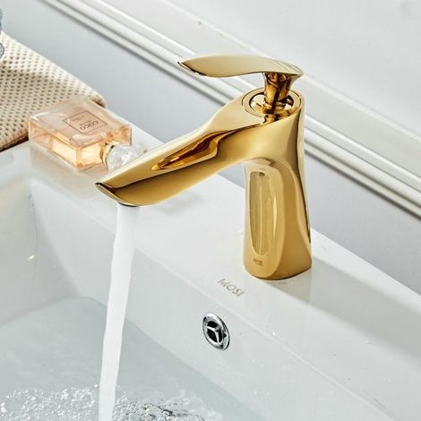 Rubinetto per lavabo da bagno, miscelatore in ottone, finitura cromo oro, miscelatore con lavabo (1/3)