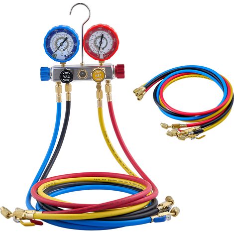 Mophorn Kit Manometro per Ricarica Refrigerante Aria Condizionata Auto, Strumenti a 4 Vie per Sistemi di Climatizzazione R22 R404A R410A R12, Indicatore di Pressione (1/5)