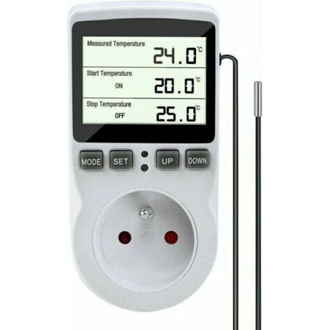 Prise Thermostat, Regulateur de Temperature, Chauffage Refroidissement Thermostat, Regulateur Numérique Thermostat avec Sonde, LCD Prise Contrleur de Température pour Terrarium Aquarium Serre (1/4)