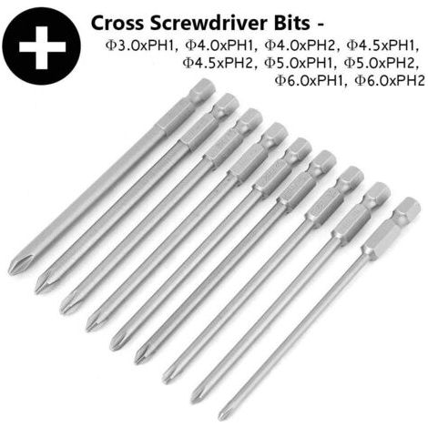 Ensemble de 9 pièces 6.35mm hexagonal queue croix tournevis tête tournevis Kit outil électrique longueur 150mM (1/3)