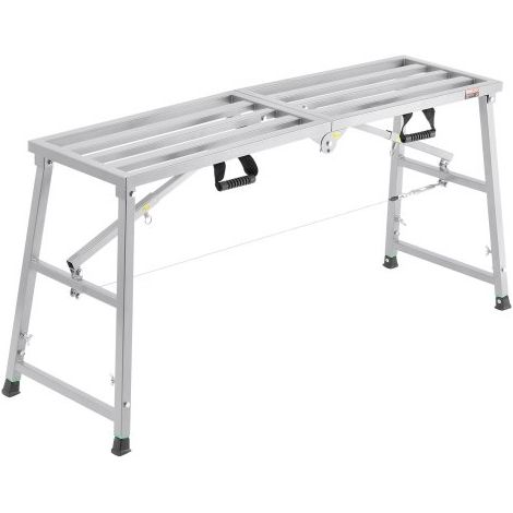 Plataforma de Trabajo, Altura Ajustable de 4 Velocidades, Escalera de Acero de Aleación Plegable, Carga de 360 kg, Pies de Goma Antideslizantes, para Limpieza y Lavado, 1450 x 495 x 700 mm (1/5)