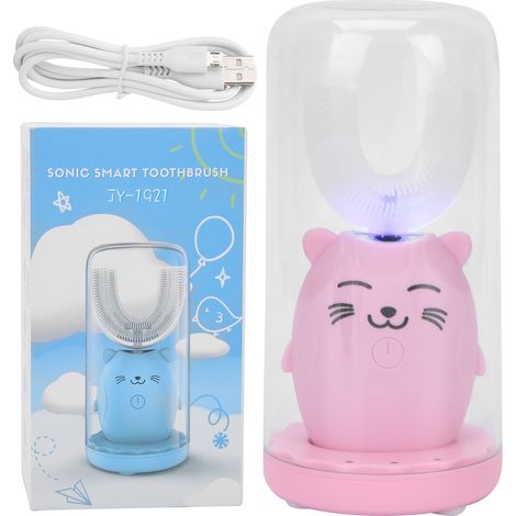 Brosse à dents électrique automatique en forme de U pour enfants, nettoyage oral sonique imperméable, rose, 2-6 ans (1/5)