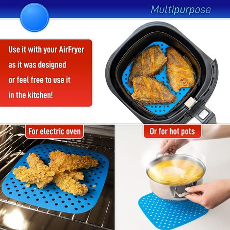 Lot de 3 tapis de cuisson en silicone pour friteuse à air chaud avec aide-mémoire magnétique. Tapis de cuisson antiadhésifs et réutilisables. Accessoires pour friteuse à air chaud. (1/5)