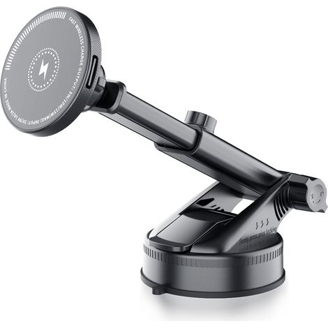 Support de téléphone de voiture avec chargeur sans fil MagSafe, fixation pour console centrale, support de navigation, noir (1/5)
