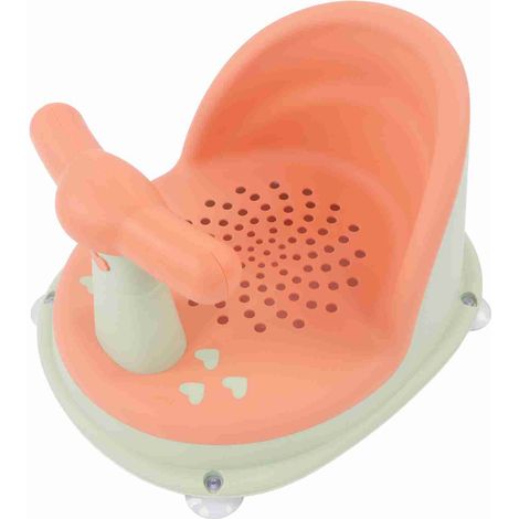 Chaise de douche pour bébé pliable avec poignée amovible douce en polypropylène (PP) hypoallergénique, siège de bain pour bébé, rose et vert (1/5)