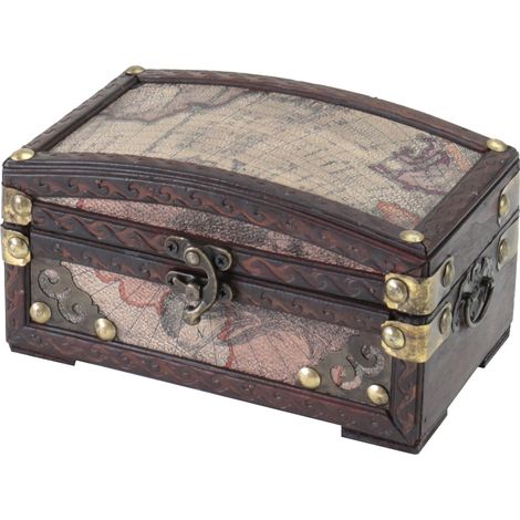 HMF Schmuckkästchen aus Holz, kleine Schatztruhe mit dekorativem Vintage-Schloss zur Schmuckaufbewahrung oder als Geschenkidee für Geburtstag und Hochzeit, Kolumbien, 17 x 10 x 9 cm (1/5)