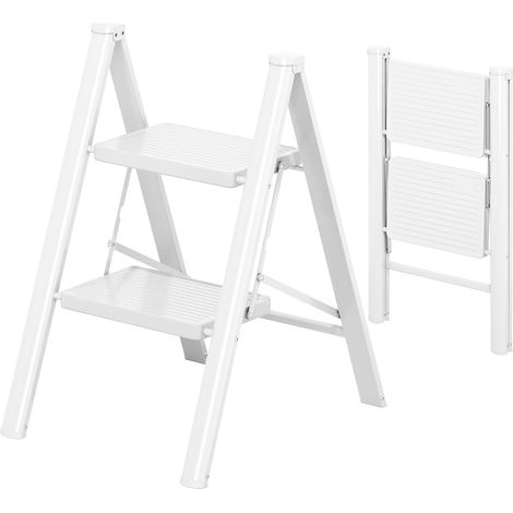 échelle Pliante 2 marches sans Rampe, 150 kg Blanc (1/5)