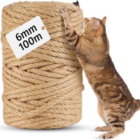 100m Natural Sisal 6mm Cat Tree Rope Roller for Scratching Post DIY Home Garden Decoration - Replacement Cat Tree Rope (100m x 6mm) (1/5)