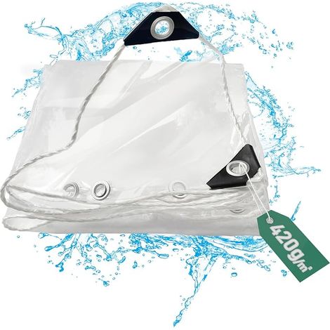 PVC Tarpaulin Waterproof Transparent with Eyelets 420 g/m² Weatherproof Winter Tear-Resistant Rain Protection for Garden Furniture Greenhouse Gazebo 2 x 5 (1/5)