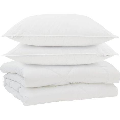 Ensemble couette et oreiller en duvet, ensemble 3 pièces, microfibre blanche. (1/5)