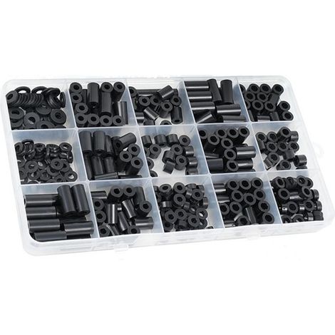 Entretoise ronde en ABS, support de colonne non fileté, entretoise isolante pour colonne, entretoises en plastique avec boîte de rangement, 15 tailles différentes, noir (1/5)