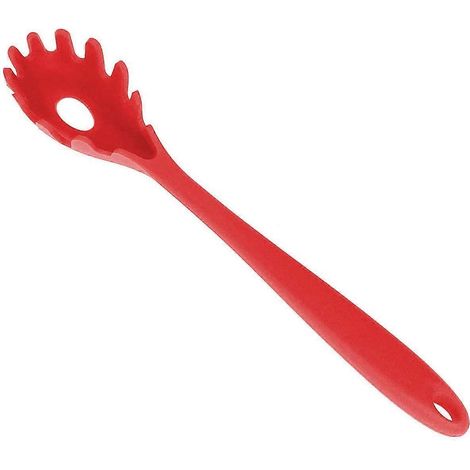 Fourchette à pâtes en silicone (28,4 cm), résistante à la chaleur jusqu'à 250 °C, cuillère à pâtes de qualité alimentaire, sans BPA, passoire à spaghetti et cuillère de service (rouge cerise) (1/5)