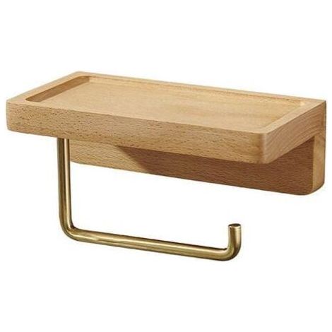 Porte-papier toilette double en bois massif hêtre – Installation murale ou autocollante – Coins arrondis – Support décoratif salle de bain (1/4)