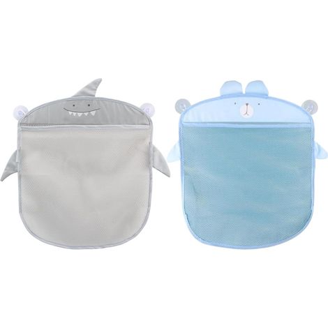Lot de 2 filets de rangement jouets pour bain - organiseur de sac pour salle de bain. Pratique pour ranger les jouets de bain de bébé.(bleu + gris) (1/2)