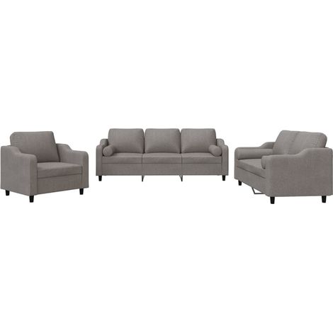 vidaXL Set Divani 3 pz con Cuscini Tortora in Tessuto (1/5)