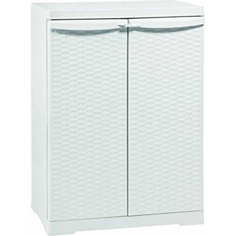 Armadio Mobile In Resina Effetto Rattan Bianco Basso 65x45x93 Made In Italy (1/3)