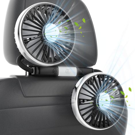 Ventilatore USB per auto per sedili posteriori - Doppia testina controllabile indipendentemente - 3 velocità - Rotazione a 360° - DC 5V/2A - Honda Civic Ford Toyota Wrangler Sahara Grand (1/5)